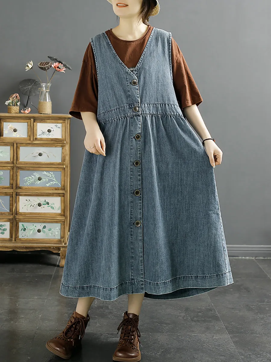 Spring Casual Women's Cotton Button-Up Denim Vest Dress SC1044