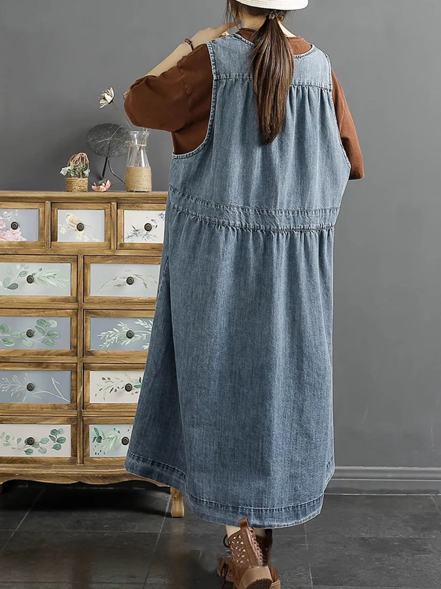 Spring Casual Women's Cotton Button-Up Denim Vest Dress SC1044