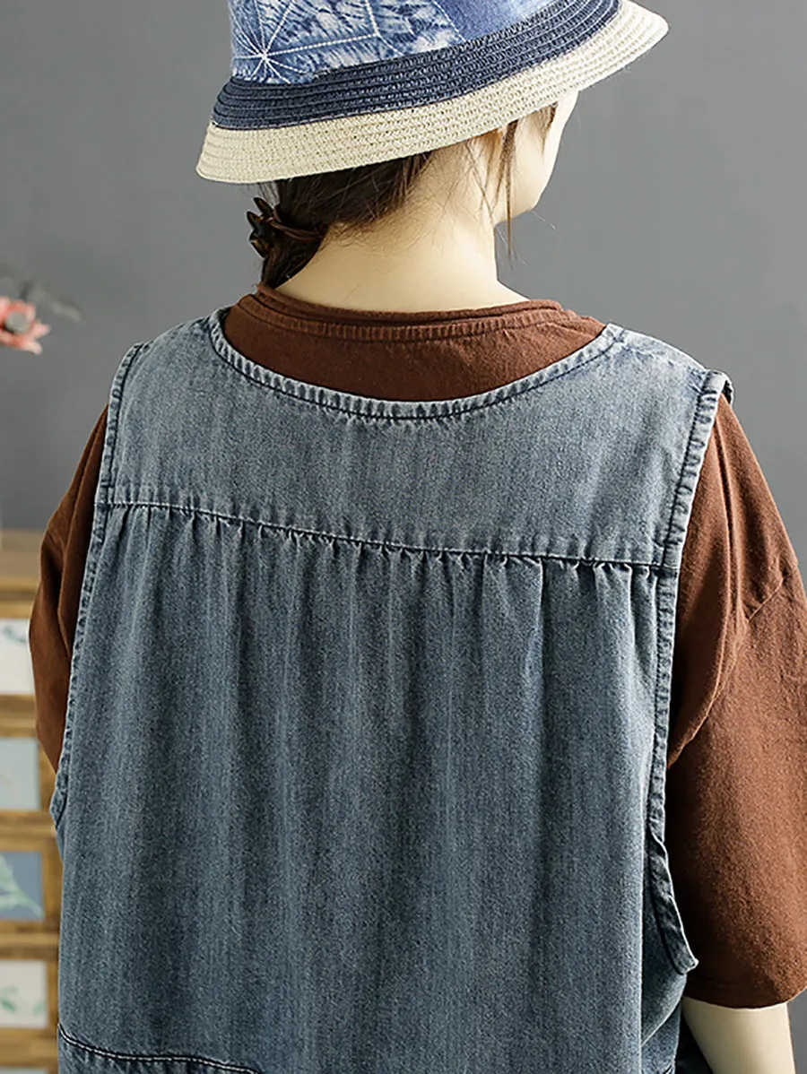 Spring Casual Women's Cotton Button-Up Denim Vest Dress SC1044