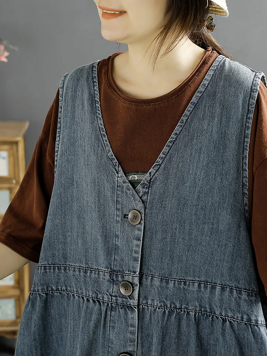 Spring Casual Women's Cotton Button-Up Denim Vest Dress SC1044