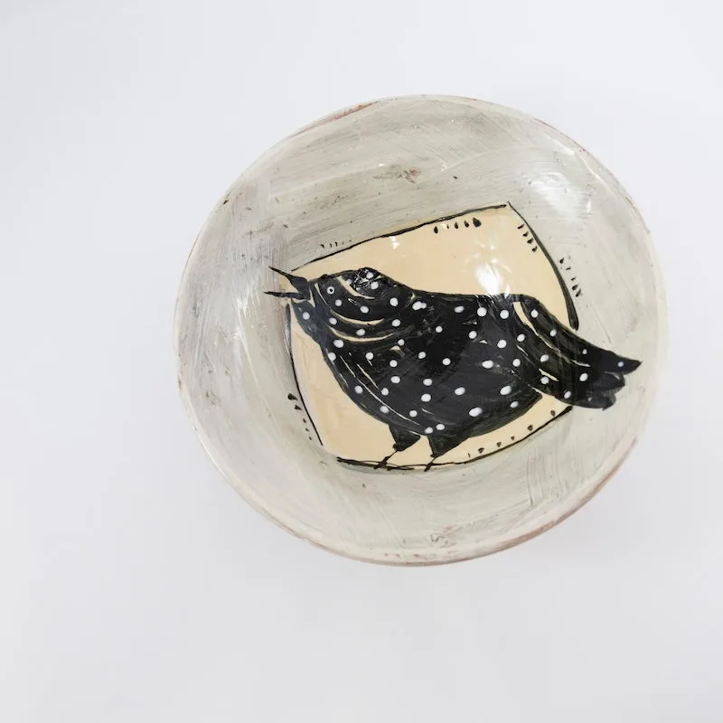 Charming Small Bowl Adorned with a Crow