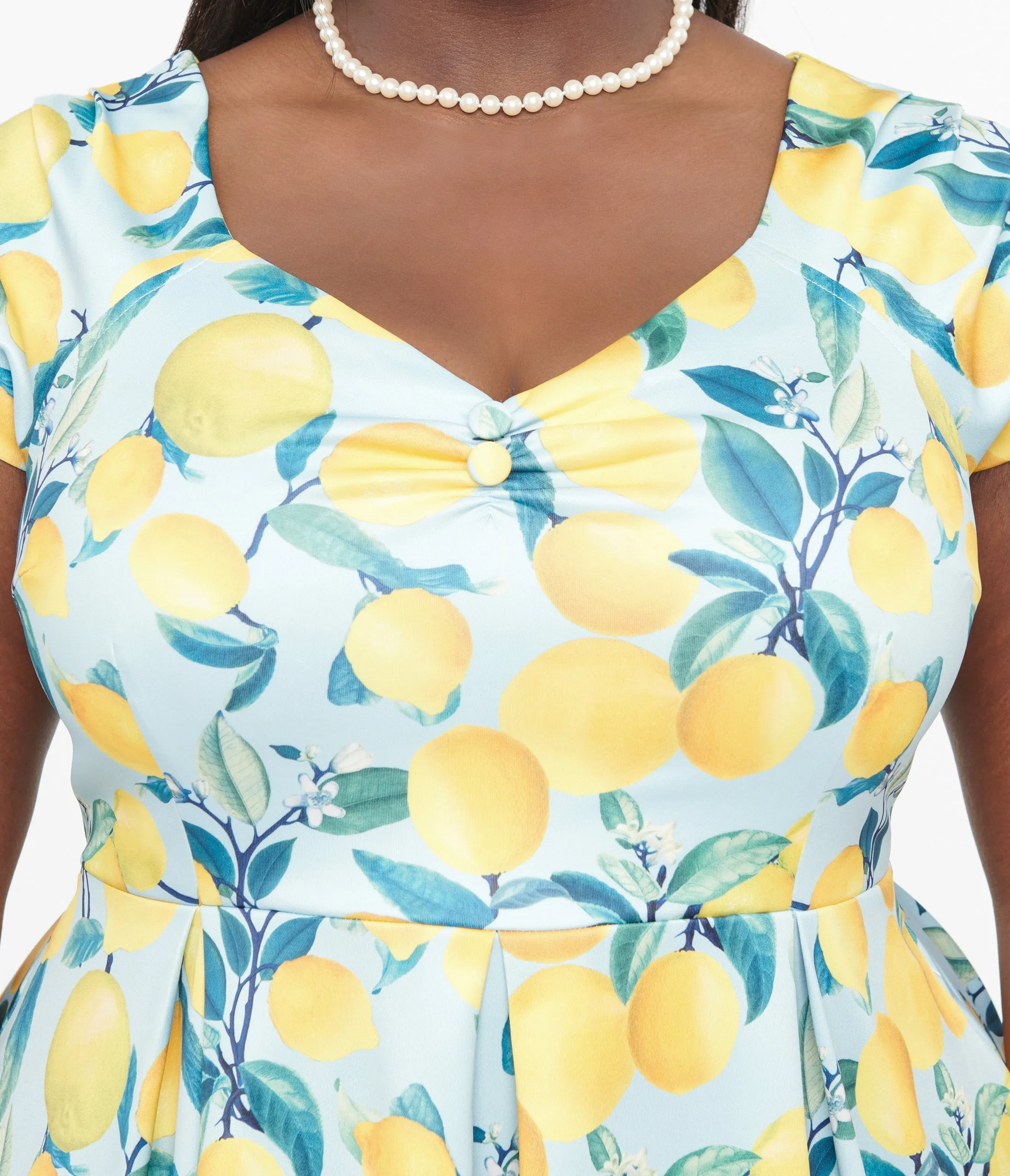 Dolly and Dotty Lemon Print Off The Shoulder 1950s Swing Dress