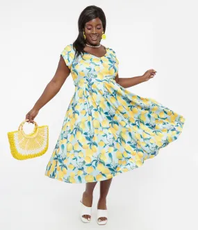 Dolly and Dotty Lemon Print Off The Shoulder 1950s Swing Dress