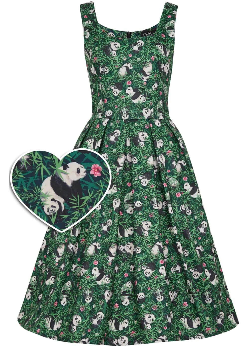 Amanda Panda Bamboo Forest 50's Swing Dress Green by Dolly & Dotty