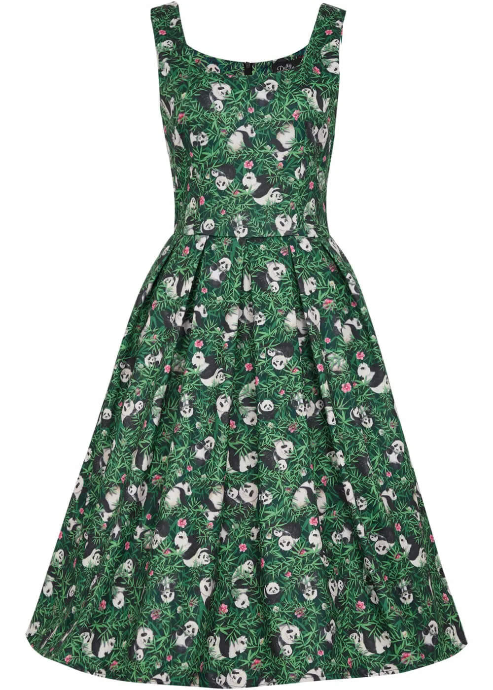 Amanda Panda Bamboo Forest 50's Swing Dress Green by Dolly & Dotty