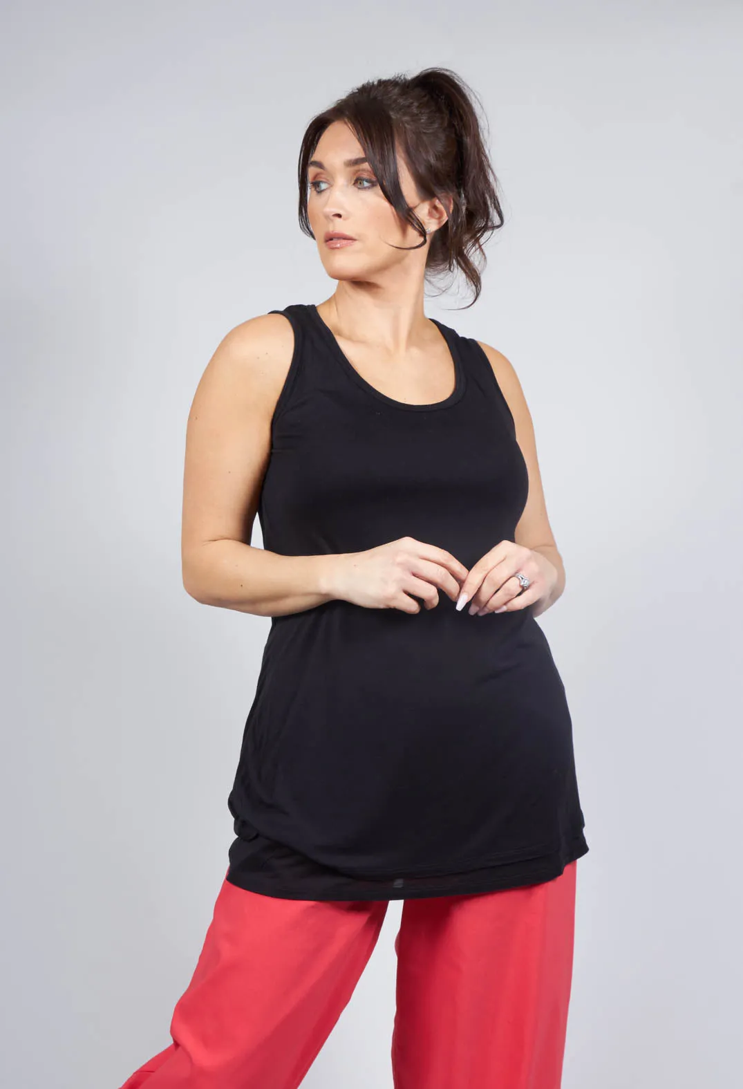 Black Double Fabric Vest Top