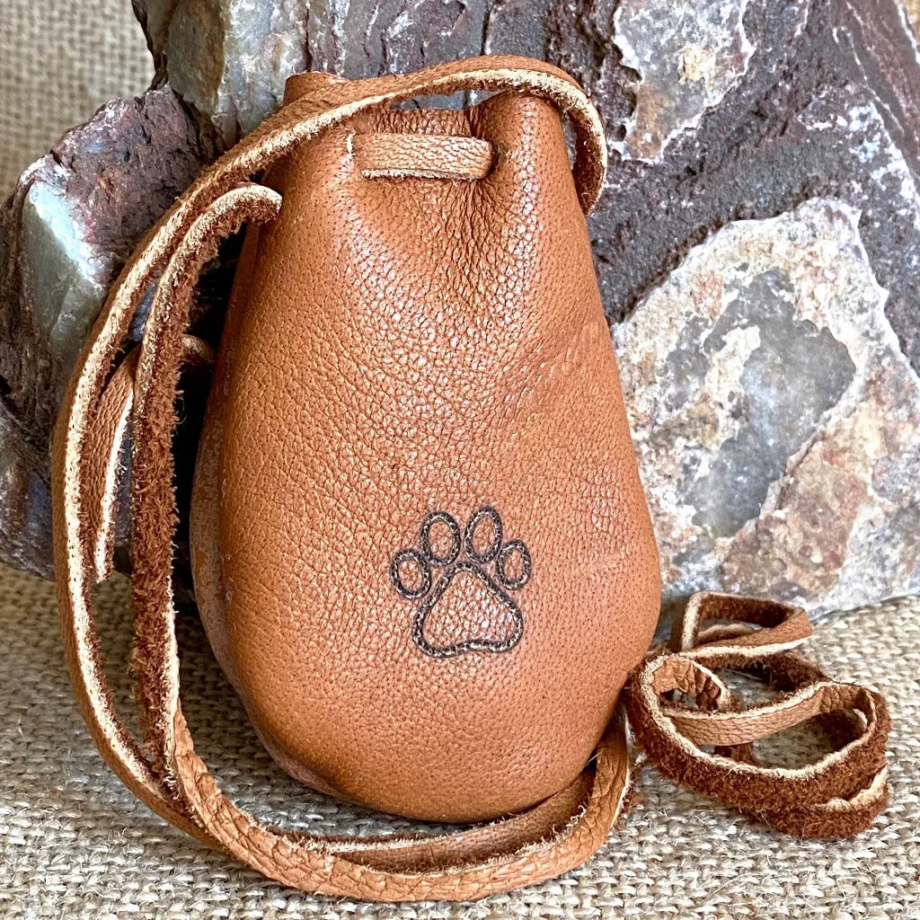 Elk Leather Neck Pouch with Shungite Palm Stone and Carnelian