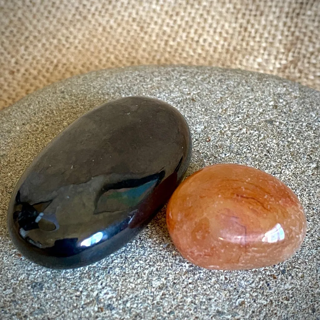 Elk Leather Neck Pouch with Shungite Palm Stone and Carnelian