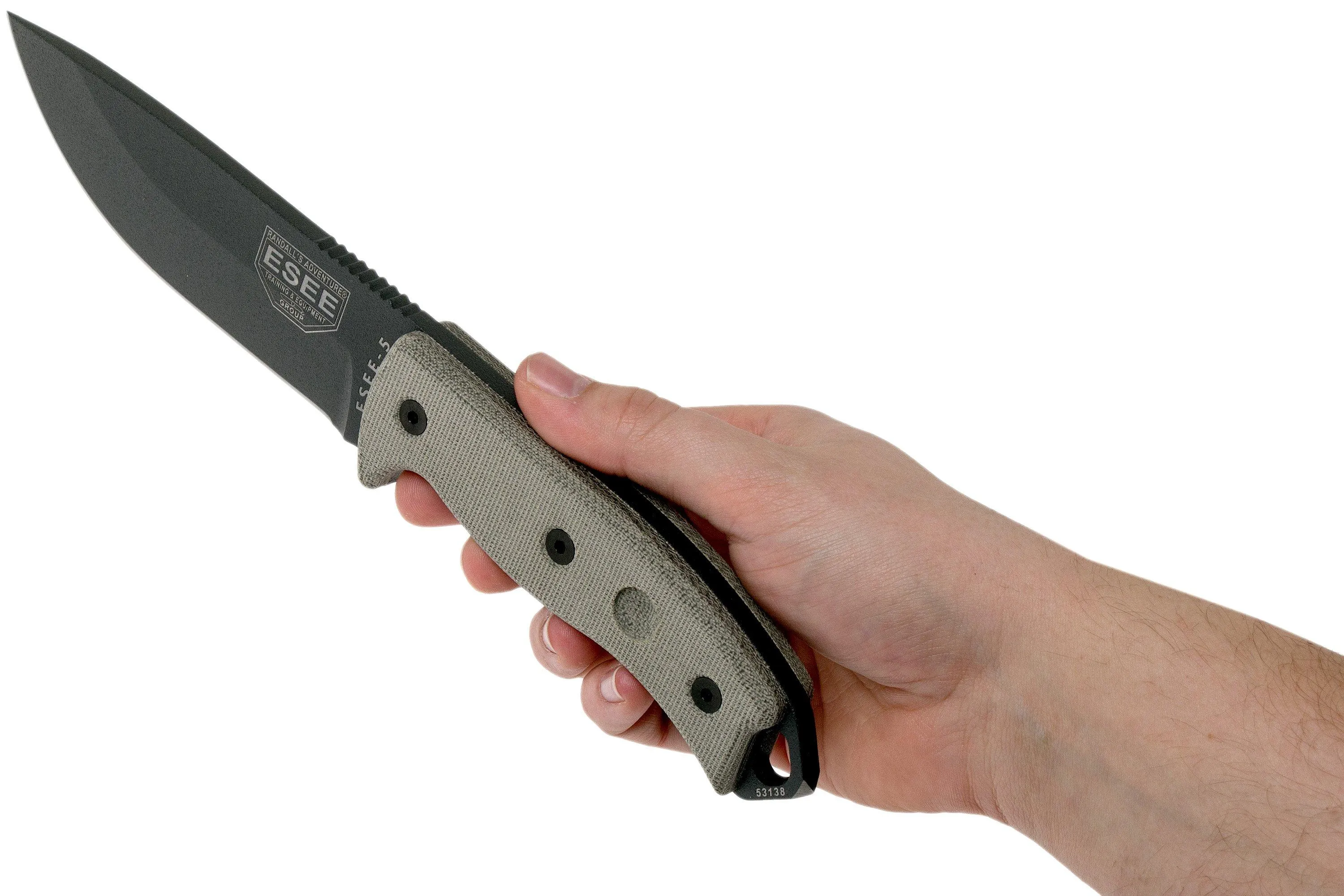 ESEE Model 5 Tactical Gunsmoke, desert tan handle 5P-TG with kydex sheath + belt clip