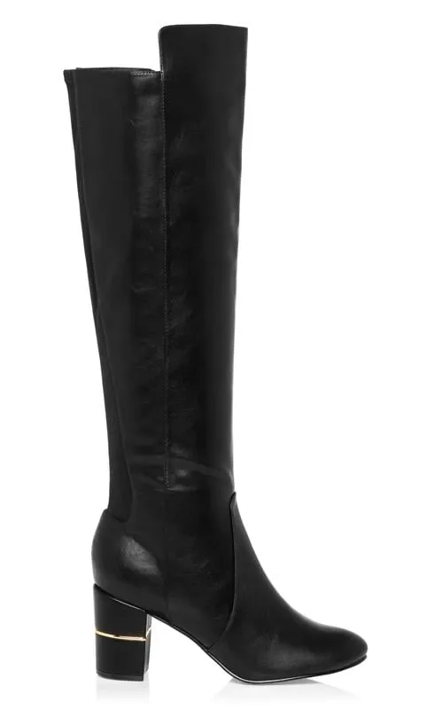 Black Knee High Faux Leather Boots