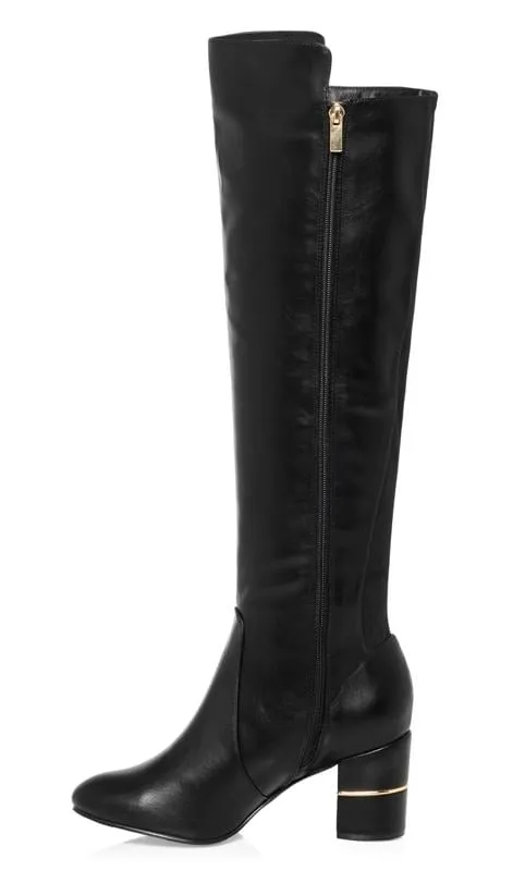 Black Knee High Faux Leather Boots