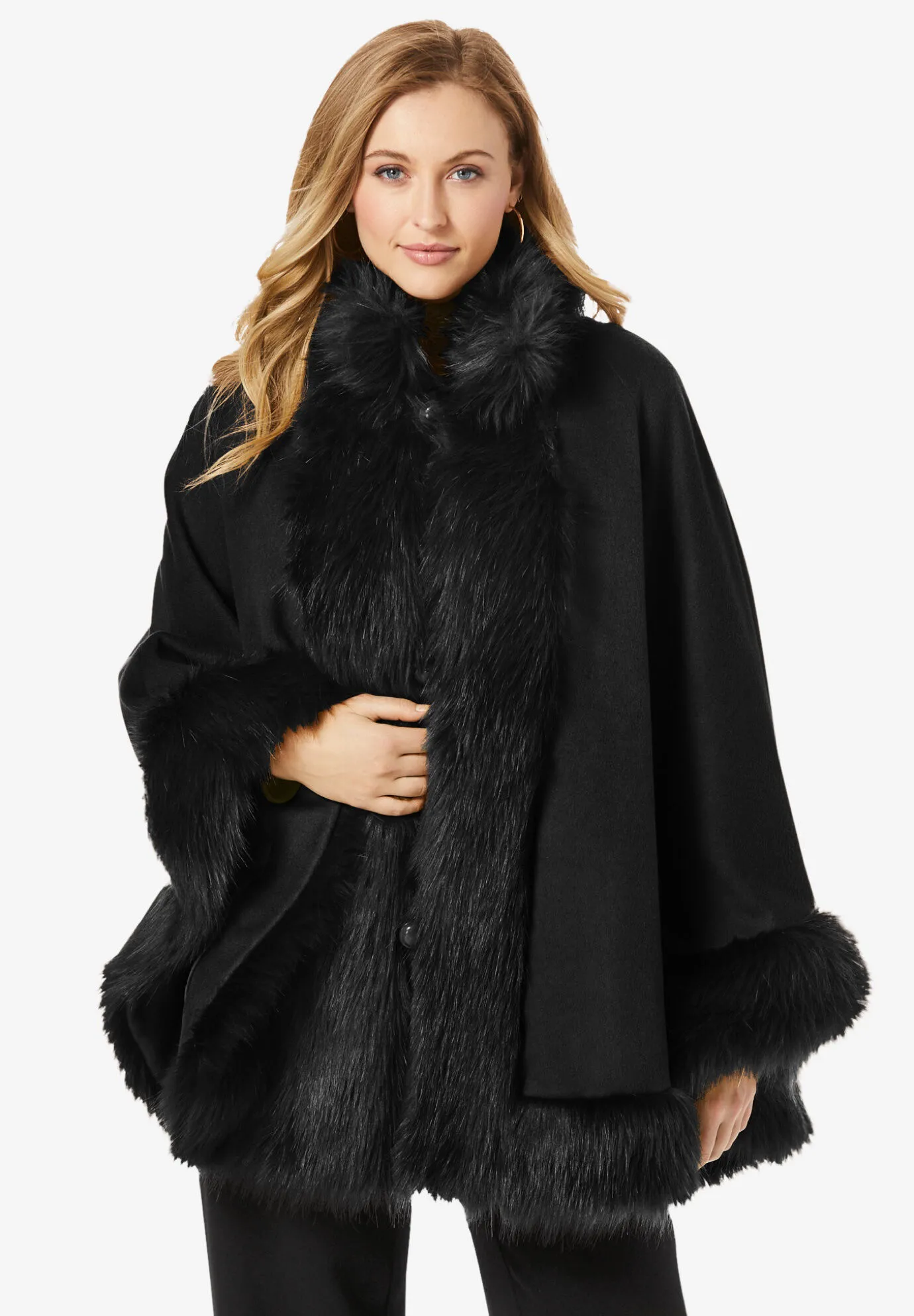 Faux Fur Trim Wool Cape