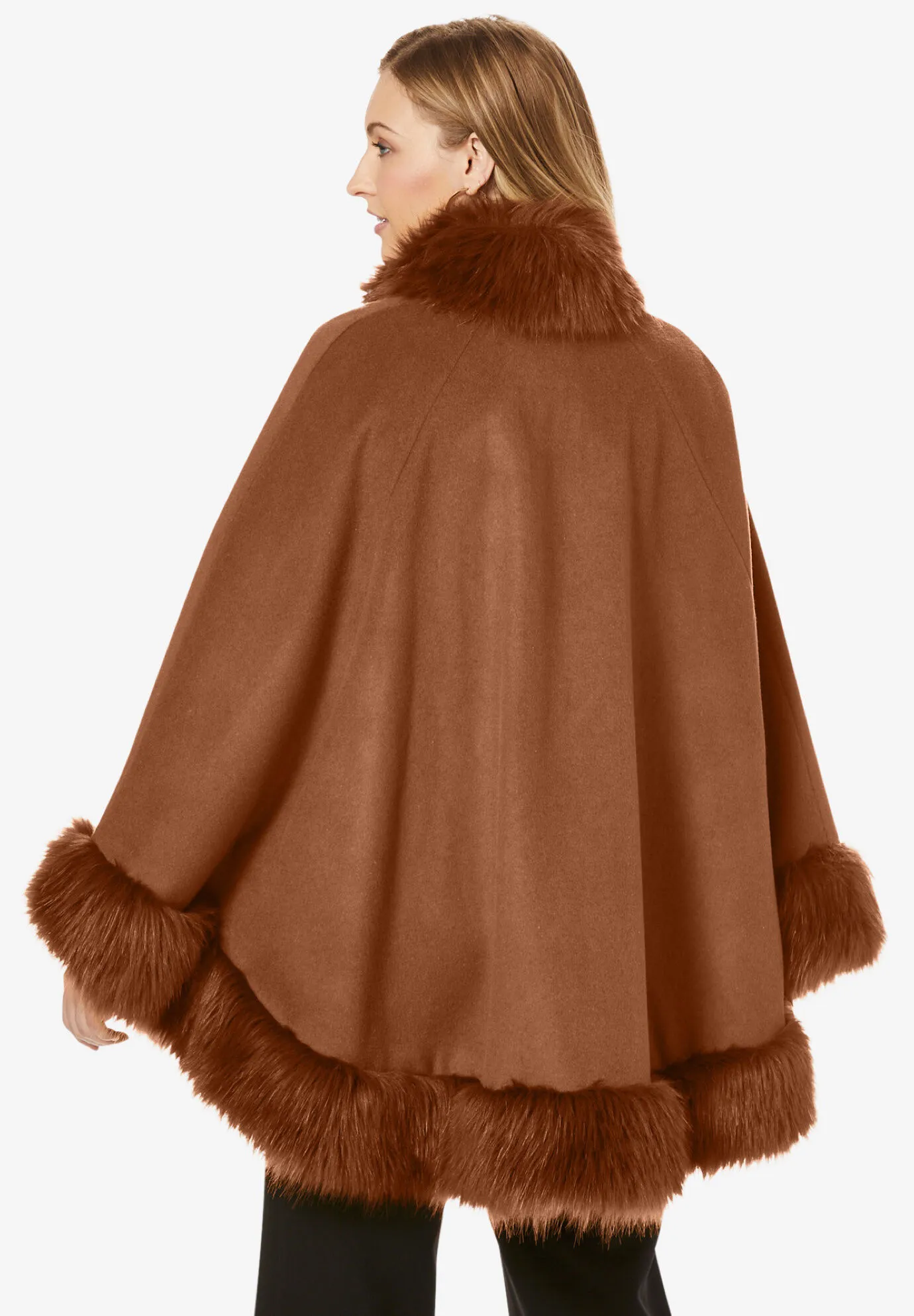 Faux Fur Trim Wool Cape