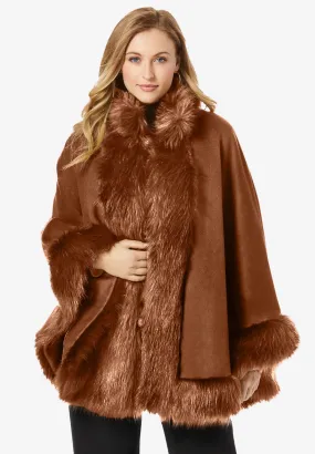 Faux Fur Trim Wool Cape