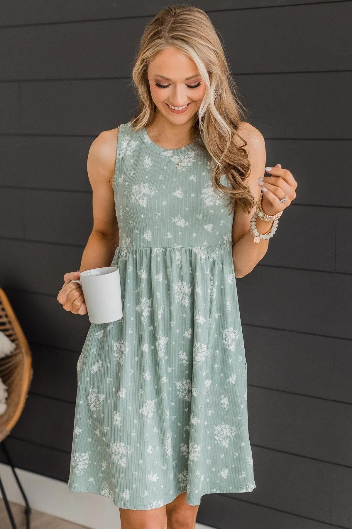 Dusty Sage Floral Knit Dress