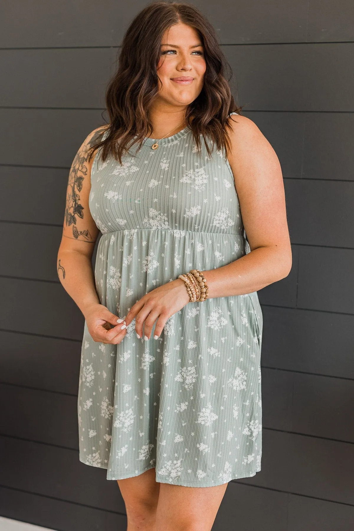 Dusty Sage Floral Knit Dress