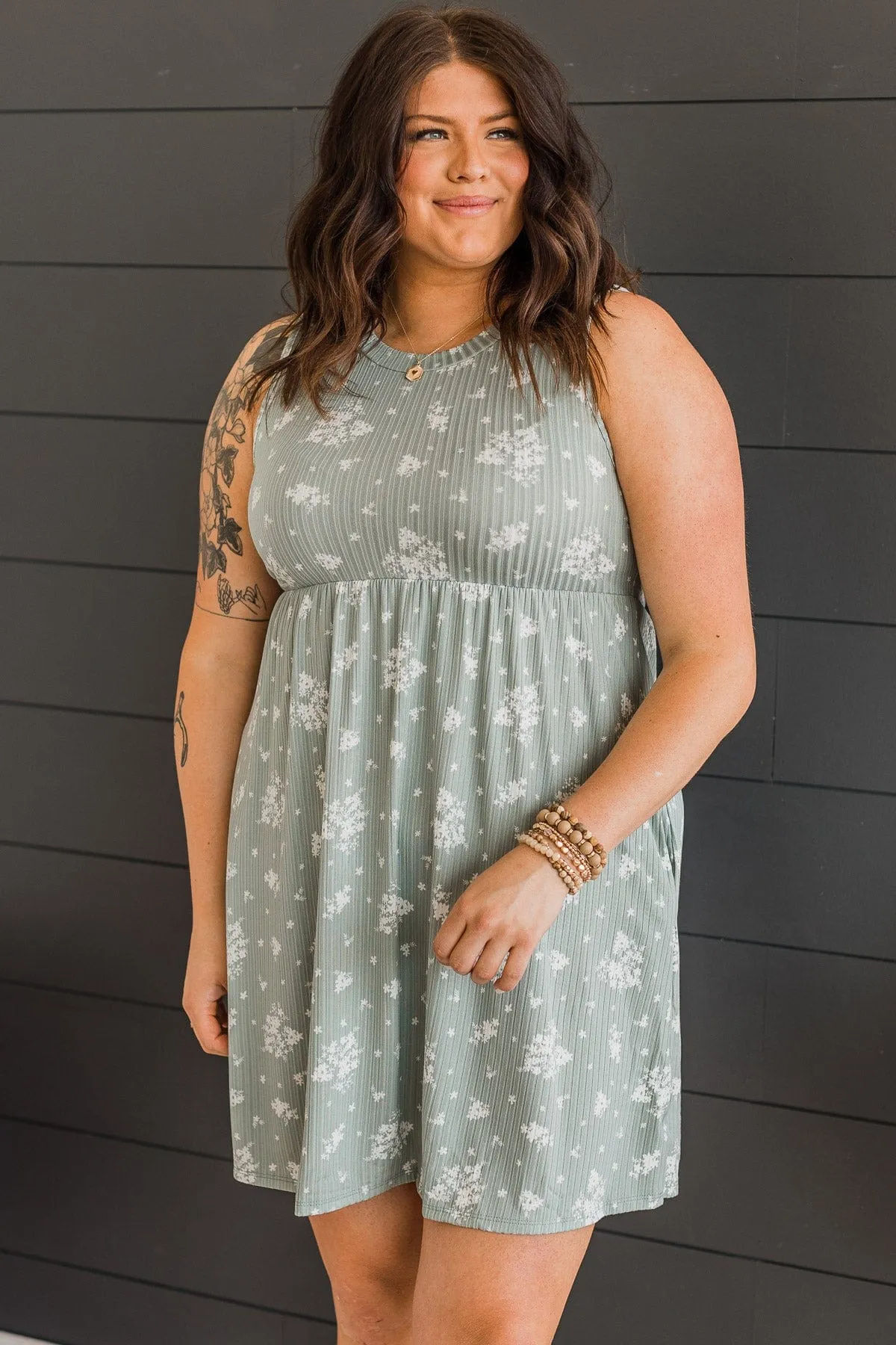 Dusty Sage Floral Knit Dress