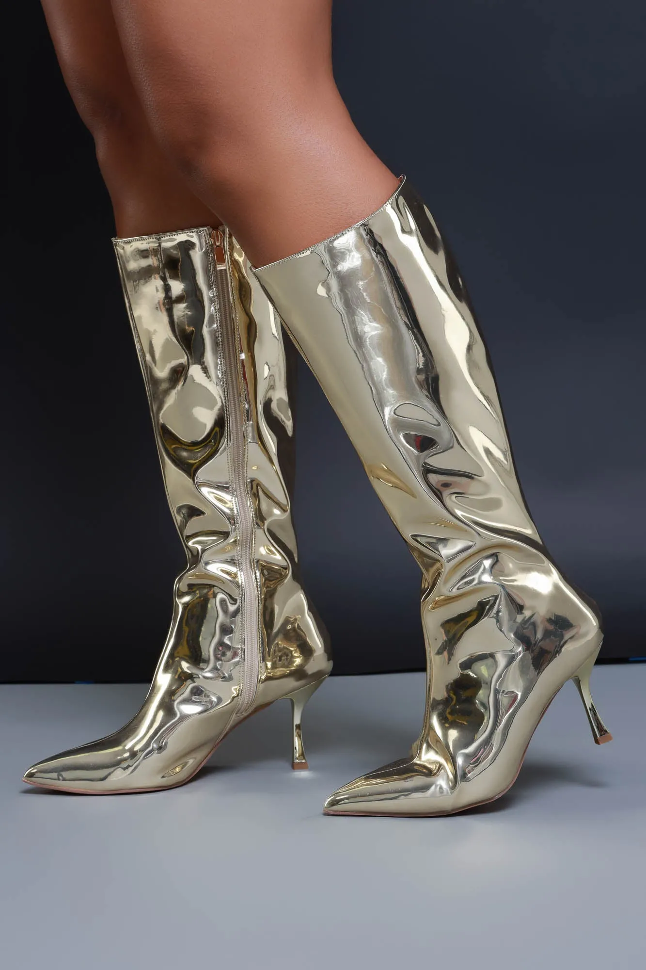 Night Shiny Faux Leather Boots Gold