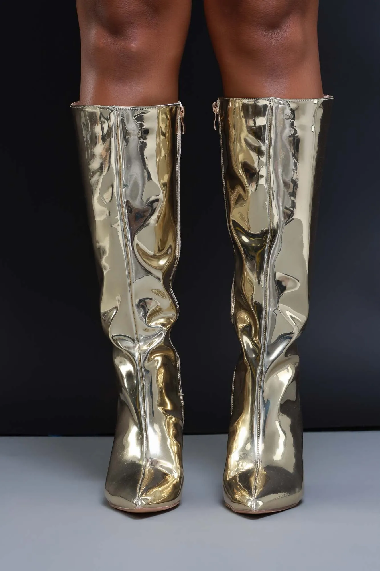 Night Shiny Faux Leather Boots Gold