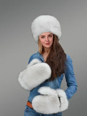 Elegant Fox Fur Mittens and Hat Set