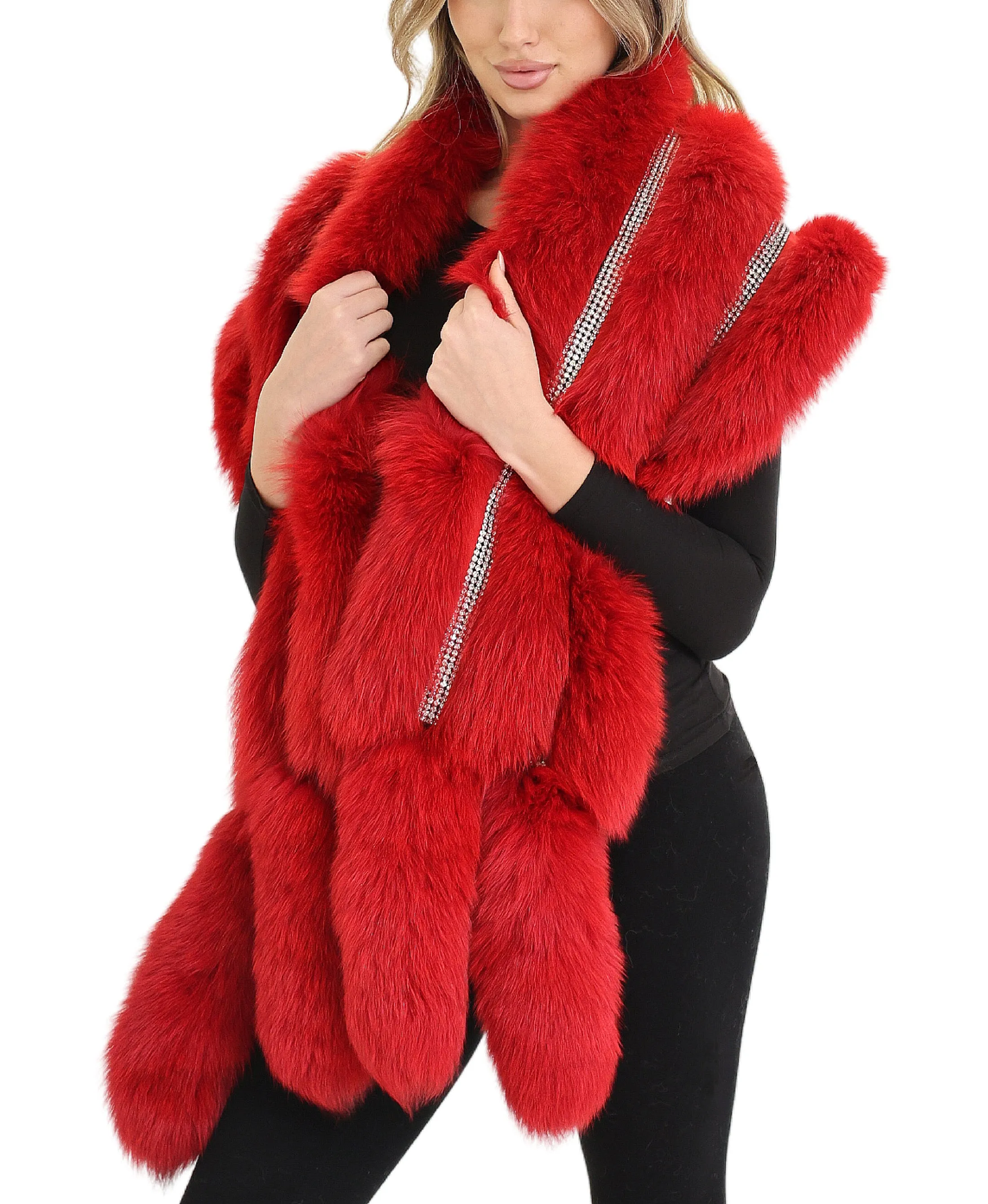 Fox Fur Shawl w/ Rhinestones