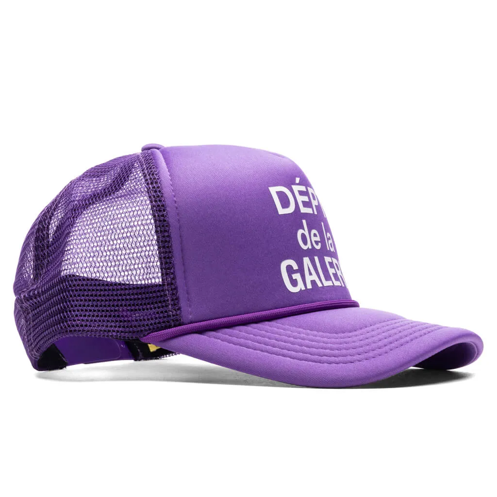 French Logo Trucker Hat in Flo Purple