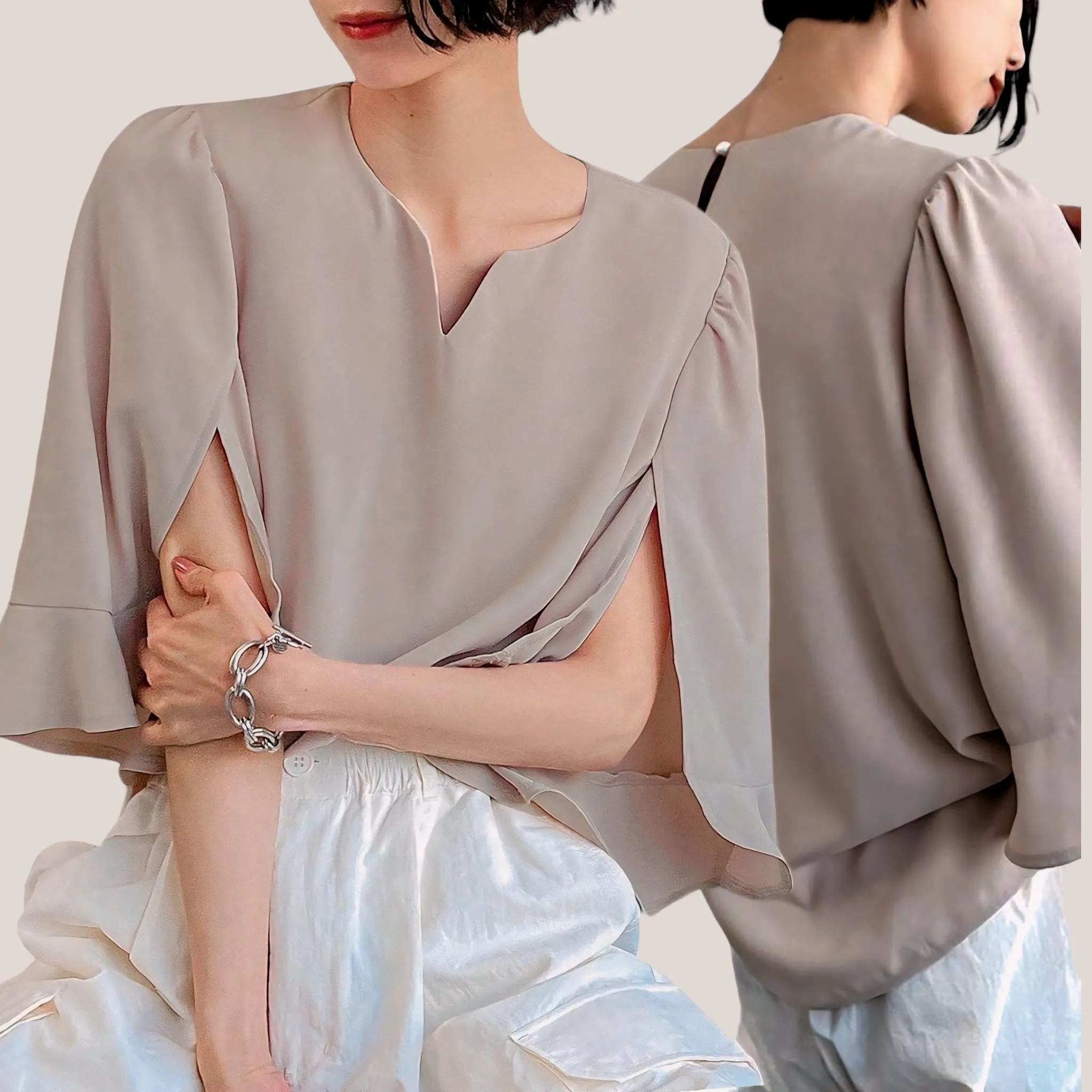 Elegant Blouse Top with Cape Sleeves