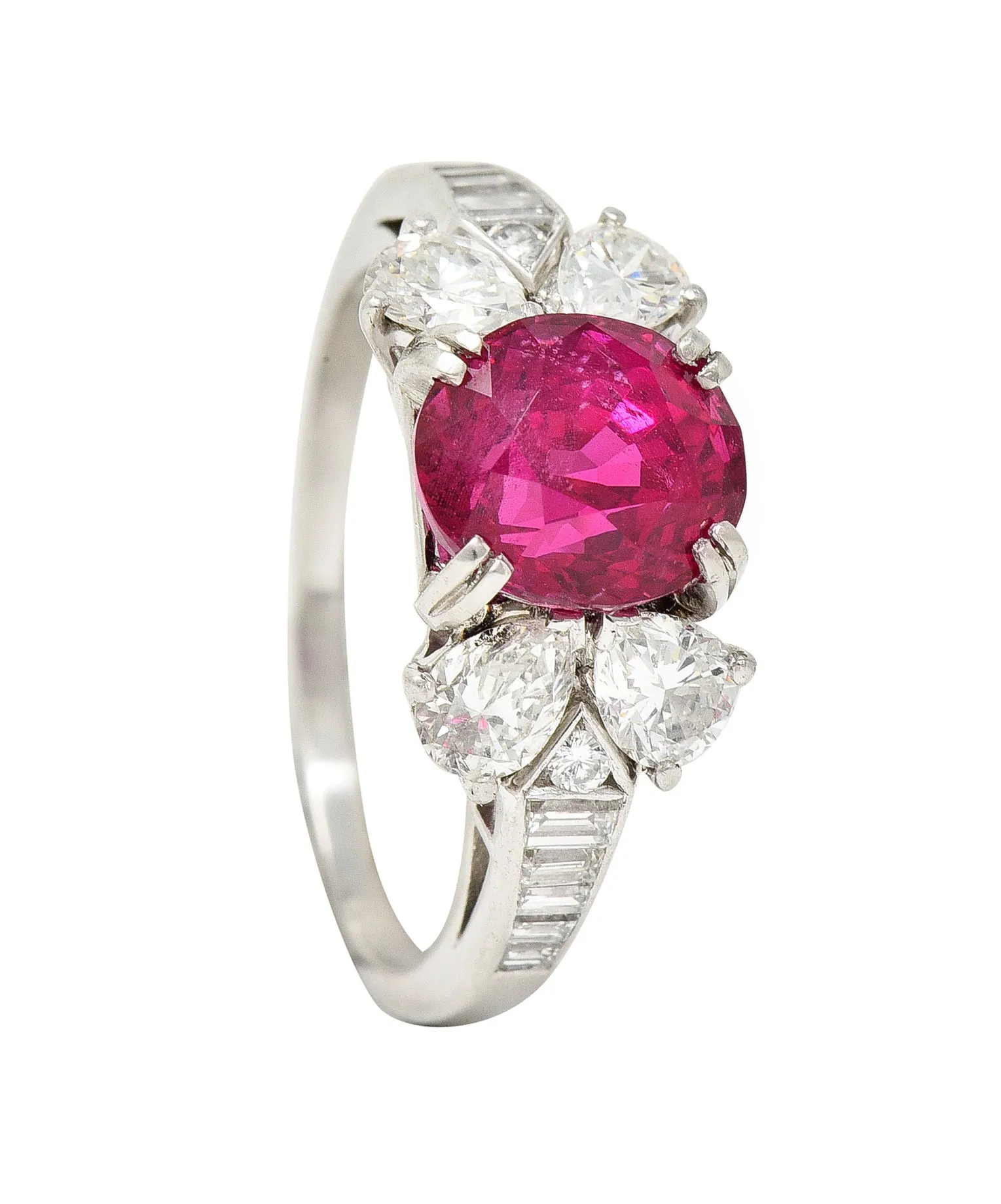 Vintage Mid-Century 4.31 CTW No Heat Burma Spinel Diamond Platinum Ring GIA Certified