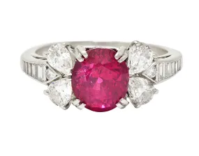 Vintage Mid-Century 4.31 CTW No Heat Burma Spinel Diamond Platinum Ring GIA Certified