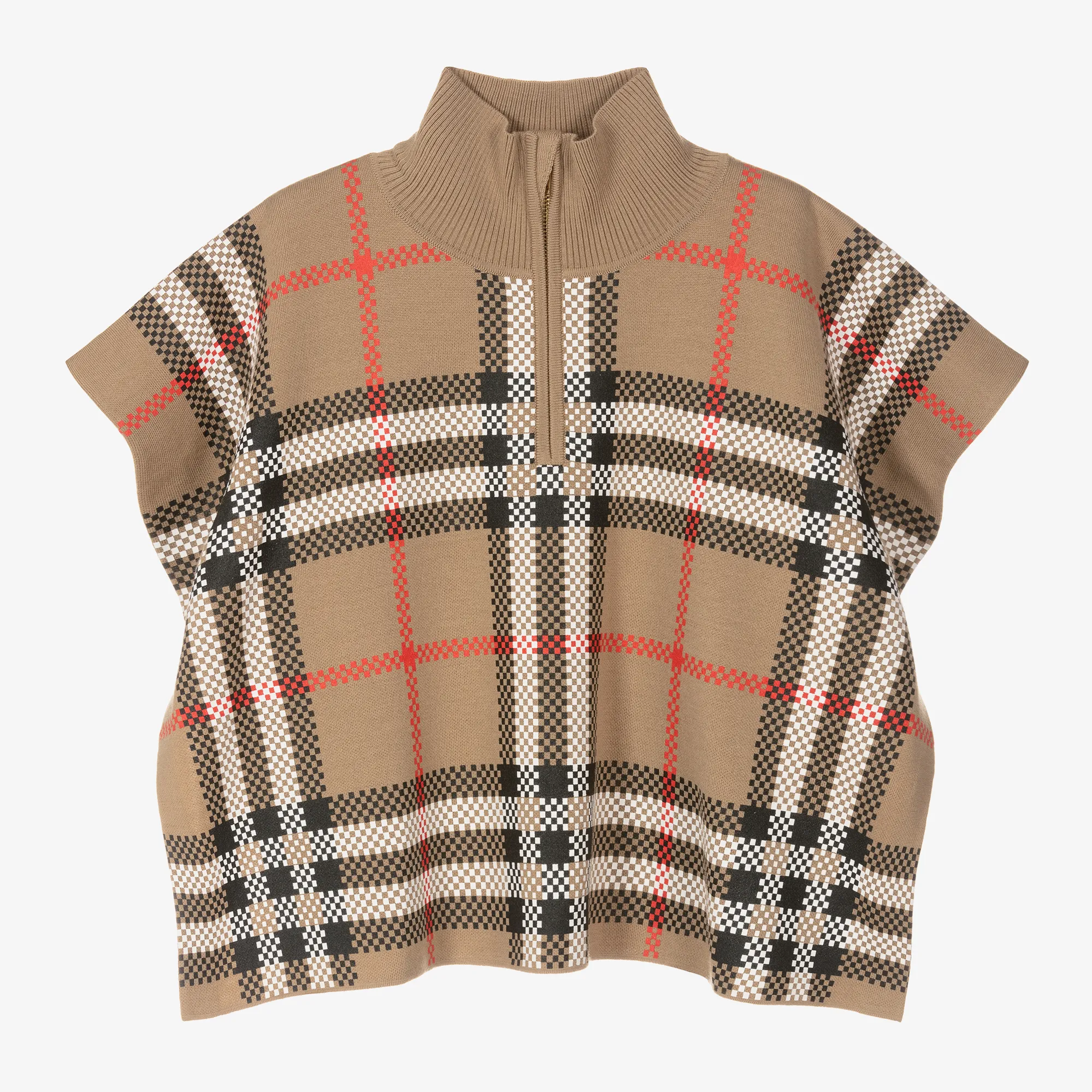 Girls Beige Check Wool Cape