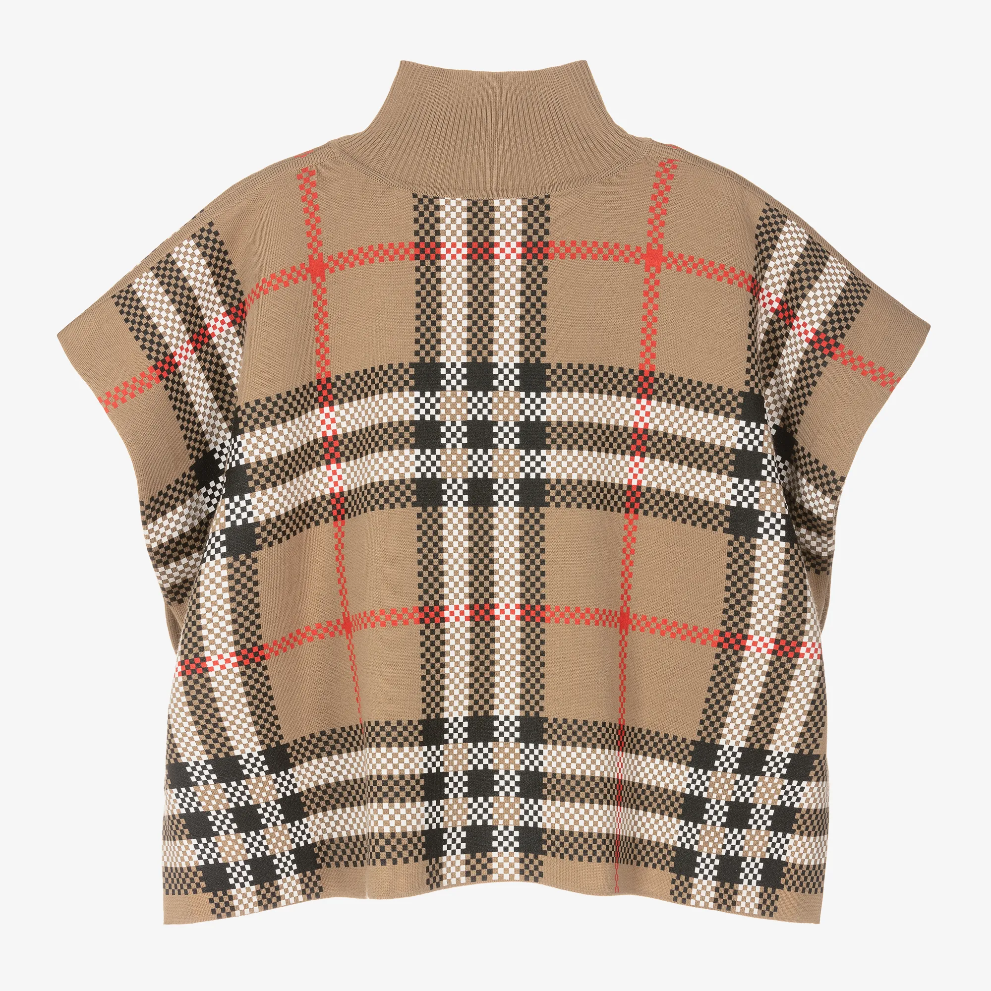 Girls Beige Check Wool Cape