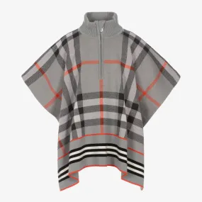 Girls Grey Check Wool Cape