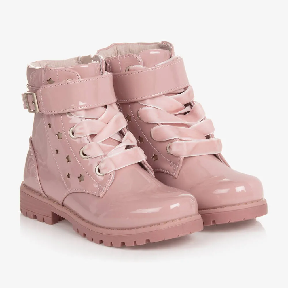 Girls' Pink Patent Faux Leather Boots