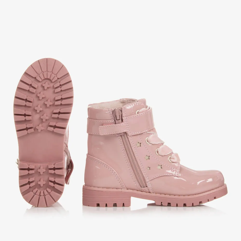 Girls' Pink Patent Faux Leather Boots