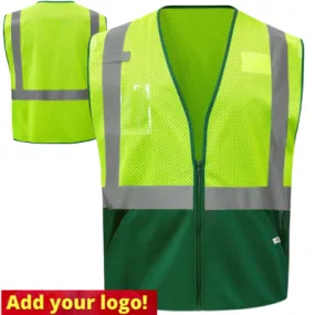 GSS® Repreve® 1016 Recycled Polyester Mesh Class 2 Two-Tone Reflective Safety Vest, Green/Hi-Vis Lime