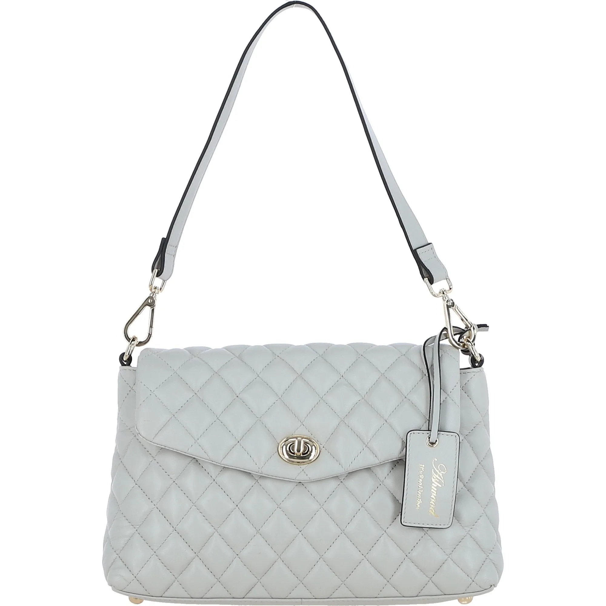 Ice Grey Real Leather Flap Over Quilted Bag: 63858