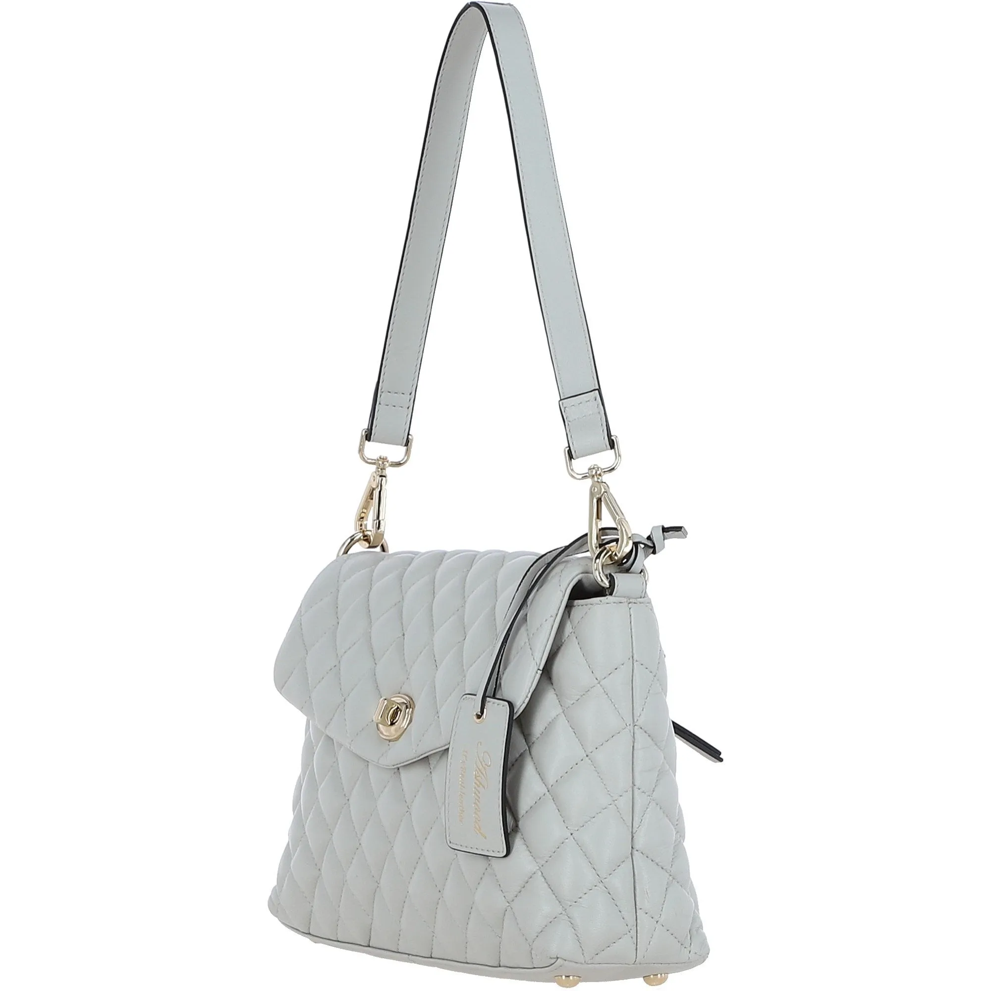 Ice Grey Real Leather Flap Over Quilted Bag: 63858