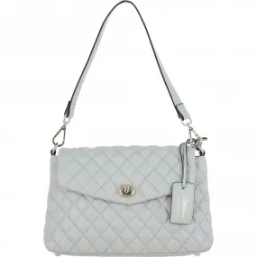 Ice Grey Real Leather Flap Over Quilted Bag: 63858