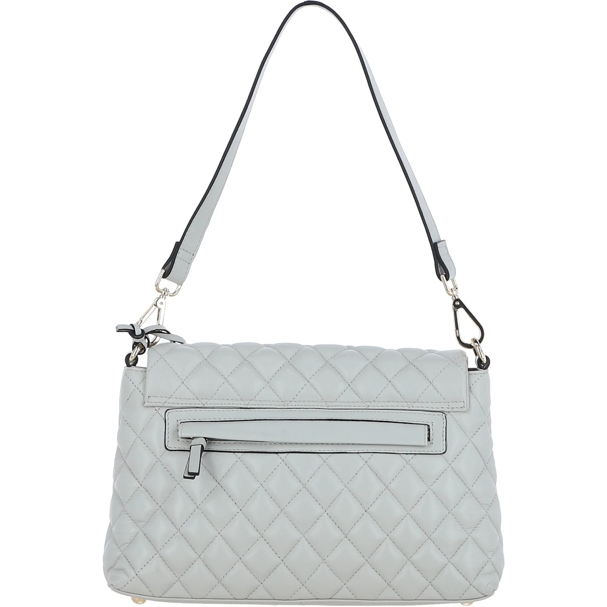 Ice Grey Real Leather Flap Over Quilted Bag: 63858