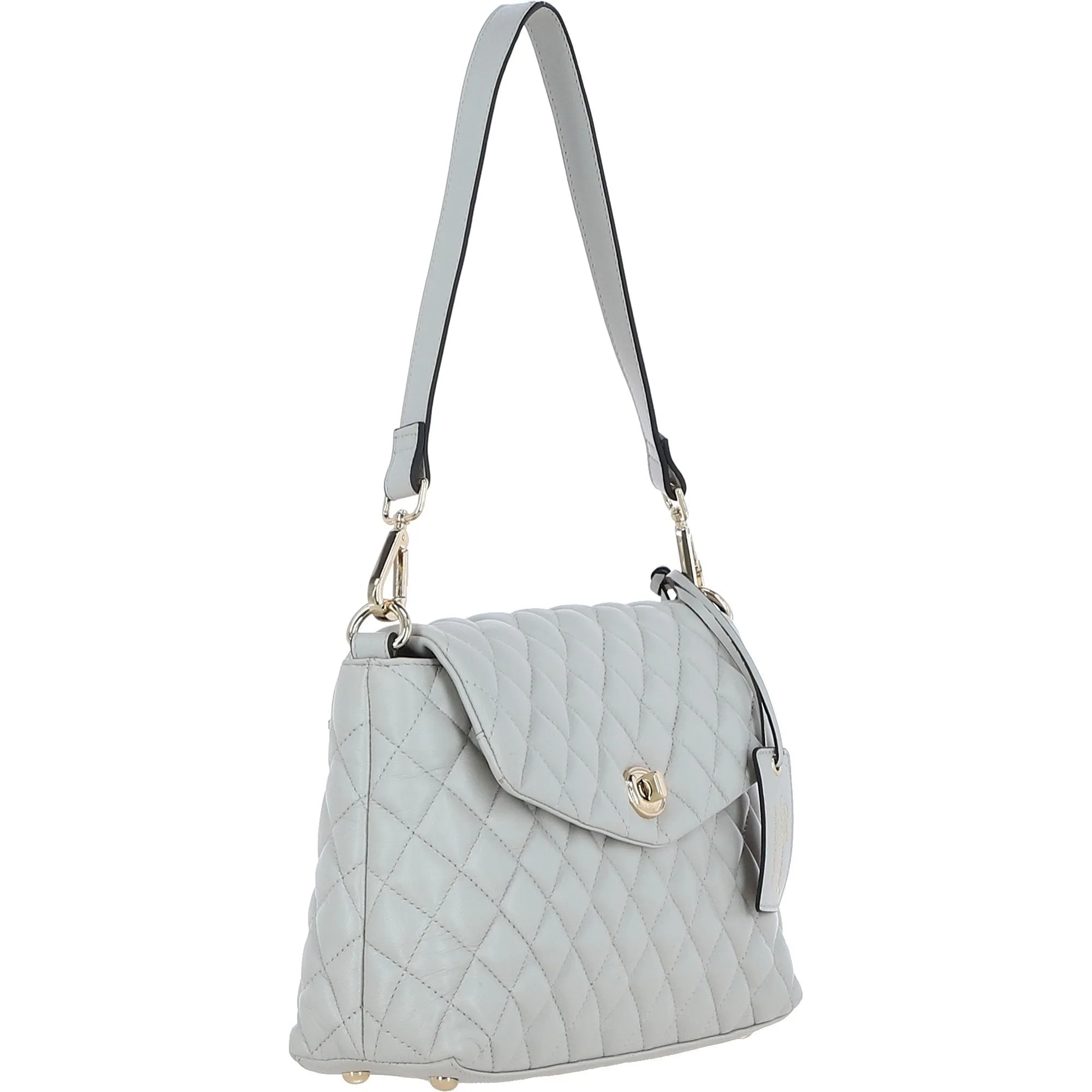 Ice Grey Real Leather Flap Over Quilted Bag: 63858