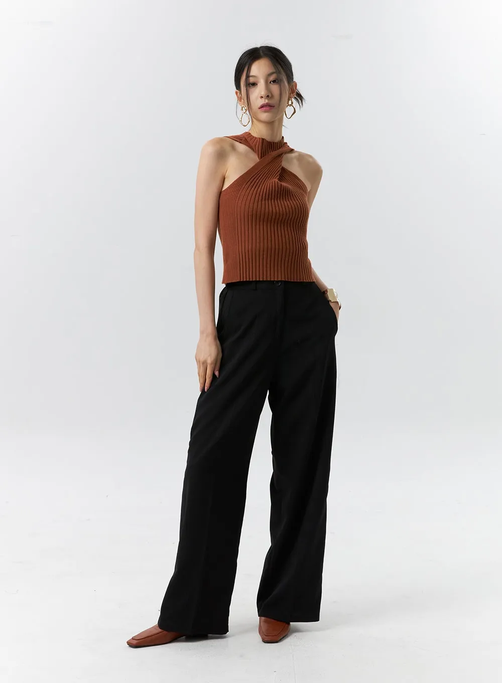 IL326 Halter Neck Ribbed Top