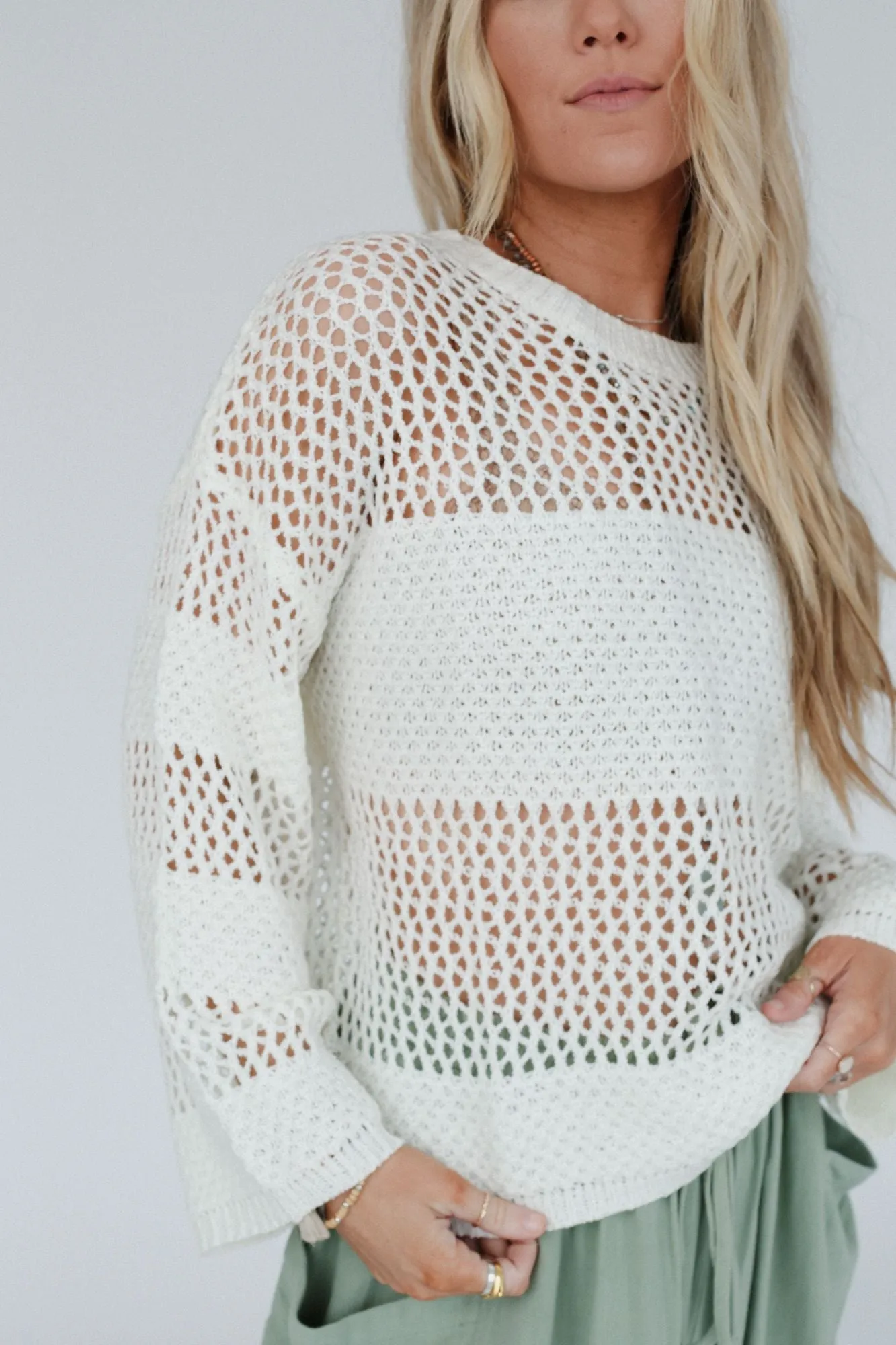 Ivory Sweet Peek Open Knit Top