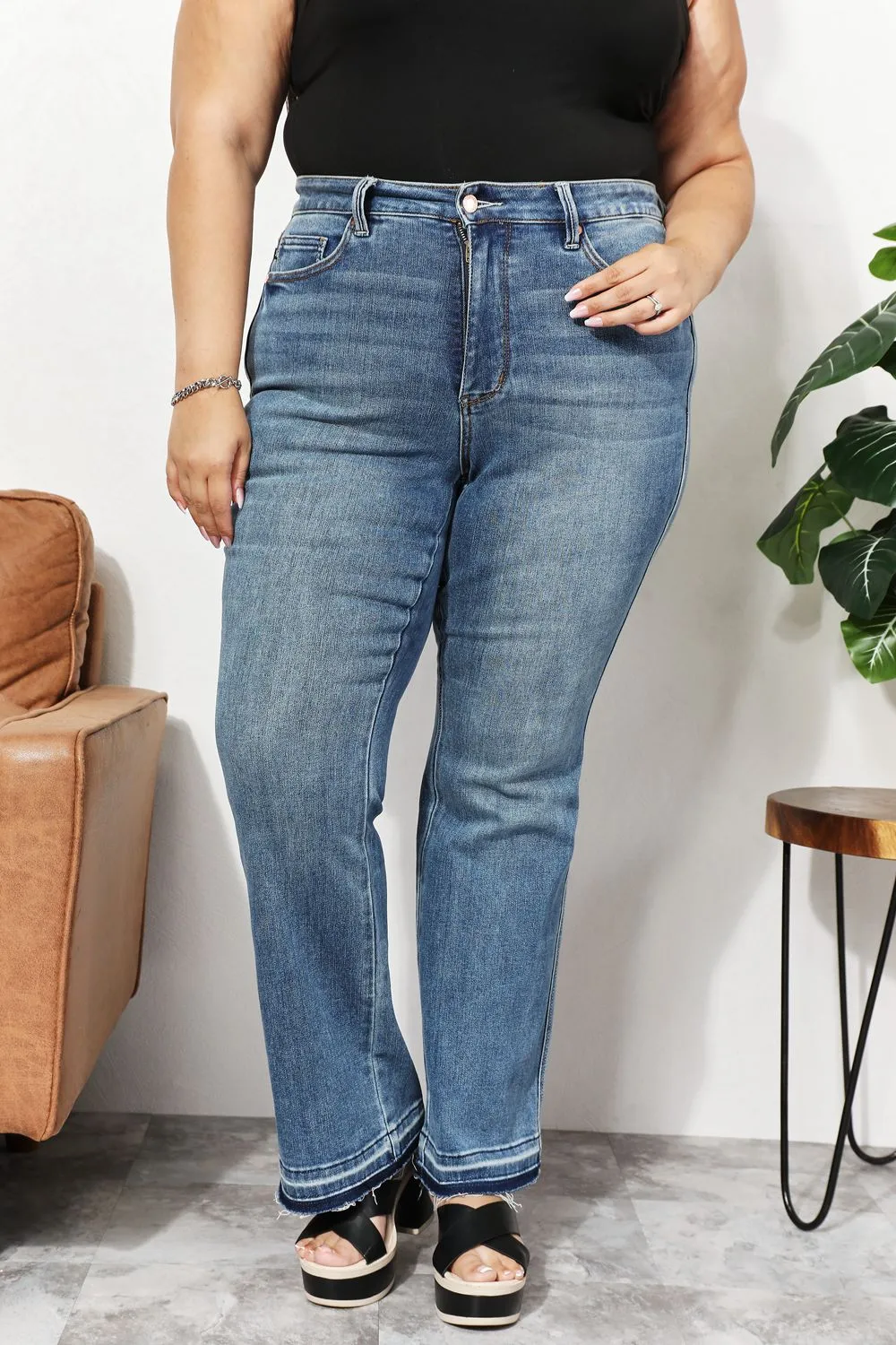 High Waist Full Size Jeans with Pockets