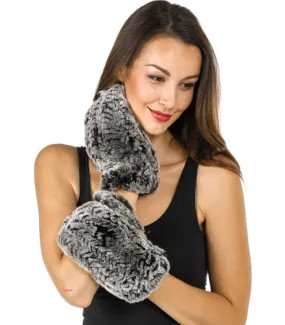 Knit Black Rabbit Fur Mittens