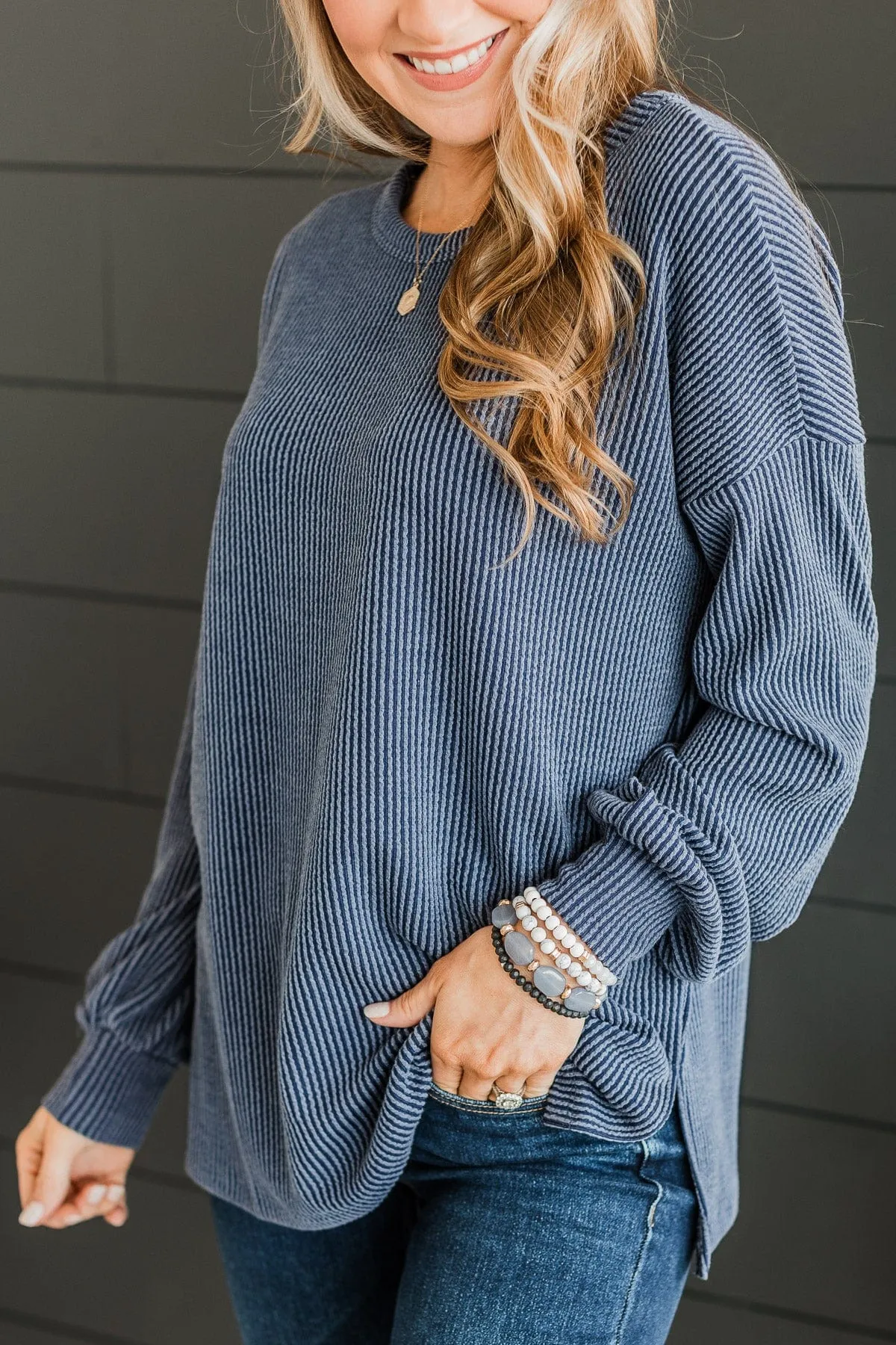 Navy Knit Top