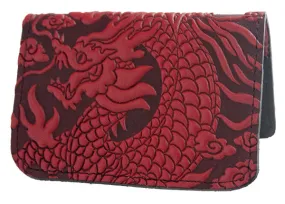 Leather Card Holder with Cloud Dragon in Red