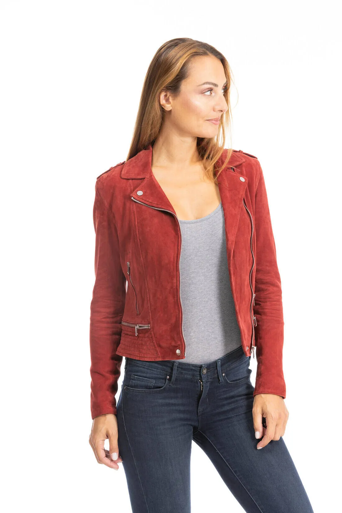 Leather jacket woman red perfecto style 101351