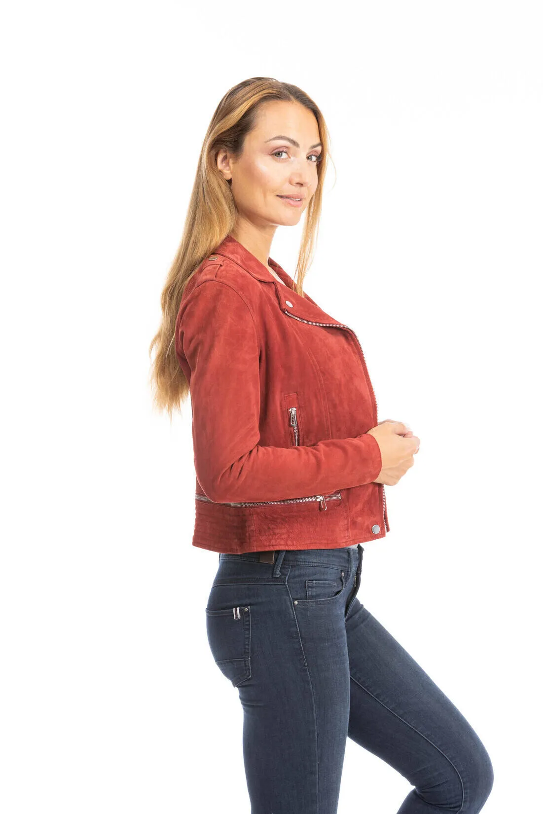 Leather jacket woman red perfecto style 101351
