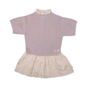 Lilac Knit Dress with Embroidery Skirt