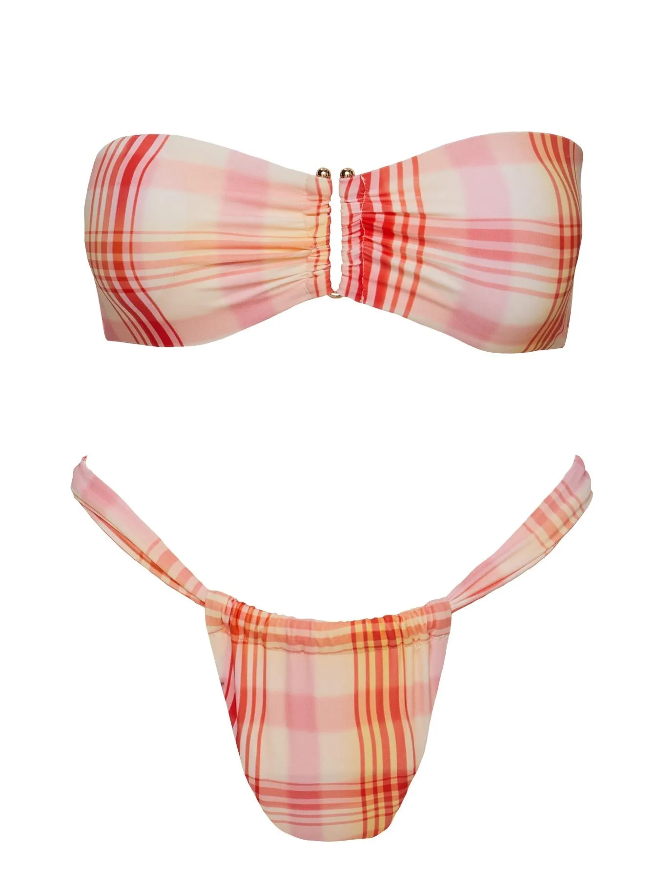 Ruched Bikini Bottoms in Orange Check